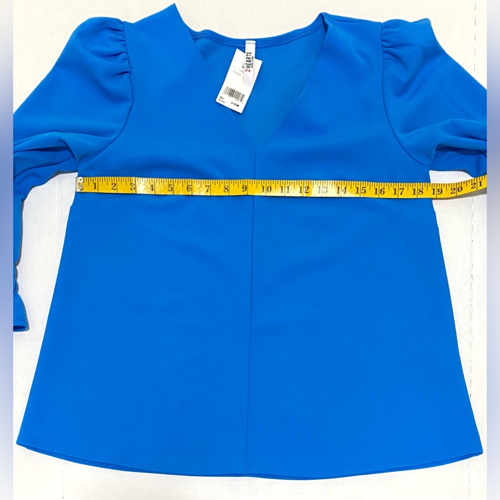 2 Hearts Womens S Blue Top Ruffle V-Neck Boho Fall Preppy Cottagecore Nautical - Picture 9 of 13